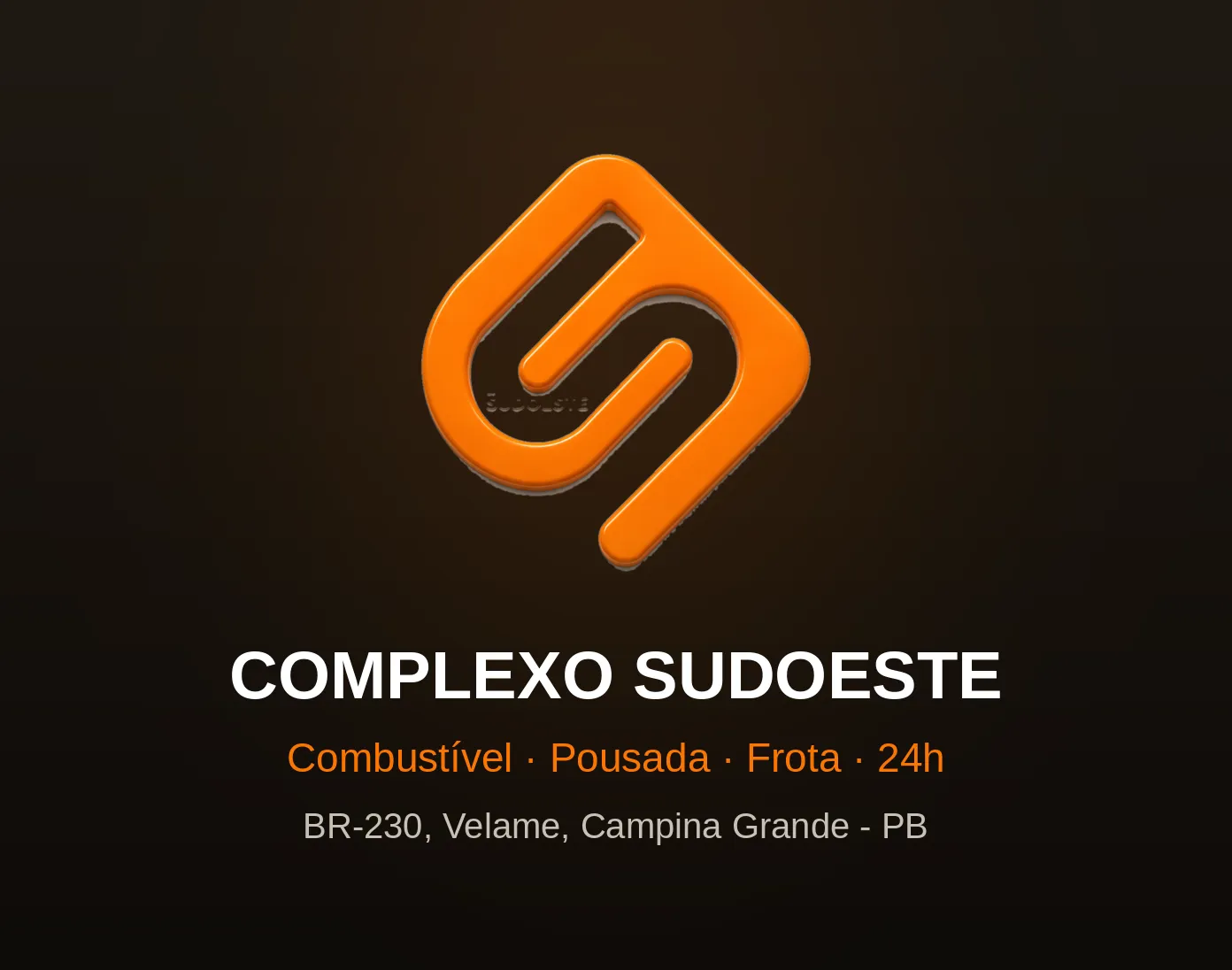 Arte do complexo do Posto Sudoeste na BR-230 em Campina Grande, aberto 24 horas com combustível, pousada e frota